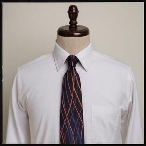 Hardy Amies London 100% Silk Tie Navy Multicolor Geometric Stripe Pattern